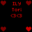 Red pixelated text and heart symbols arranged in a on a black background, with heart positions shifting across frames