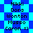 Pixelated text list of names and emoticon on blue background with alternating checkered and star patterns.