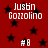 Red background with black stars and white text reading "Justin Gozzolino" and "#8" in multiple positions.