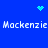 Blue background with white text 'Mackenzie Mackenzie' repeated twice, a small cyan heart above the top text, and two cyan dot clusters in upper right and center.