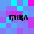 Pixelated text 'MIKA' appears four times on a of cyan, purple, and magenta squares with no visible animation changes