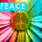A four-quadrant of pixelated icons featuring 'PEACE' over a flower, 'LOVE' with hearts and letters, 'HAPPINESS' with a smiley face, and an empty gray quadrant