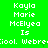 Green background with repeated white pixelated text reading "Kayla Marie McElyea Is Cool. Webrecool." in a pattern