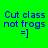 Green background with blue text and solid blue bars; four show sequential changes to the layout of 'Cut class not frogs =]' text