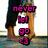A pixelated image of two people standing close together, with a sequence of pink text overlays appearing and disappearing on the left side.