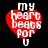 Red heart-shaped icon with white text 'my heart beats for u' on black background, showing pixelated animation frames.
