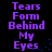 A 4-frame animated contact sheet showing repeated text "Tears Form Behind My Eyes" in purple pixelated font with blue dot accents on a black background.