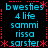 Pixelated text and symbols arranged in a pattern with cyan and red elements on a black background
