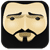 Pixelated cartoon face with black hair and mustache, showing sequential mouth movements against a solid dark background.