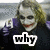 A four- shows a character with white face paint, red lips, and dark eye makeup in purple clothing. Text overlays change