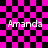 A pink and black checkered background with four instances of the name "Amanda" in white text, each positioned in a quadrant of the image.