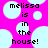 Pixelated text reads 'melissa is in the house!' over a bright pink background with light blue circular shapes.
