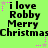 Green background with black text reading "i love Robby Merry Christmas" repeated in a , surrounded by pink and purple star-shaped pixel decorations