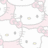 Pixelated static image of a white cat-like character with pink ears and bow, featuring small gray eyes and yellow nose dots on a white background.
