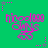 Green background with repeating pink text 'hip-od-000' and 'chrys', scissors icon, small stars scattered around.