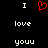 Static pixel art displays 'I [heart] love you' text with red heart symbol on black background.