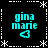 Four identical pixelated cyan text blocks reading "gina marie" with a heart symbol below, arranged in a on black background with white dotted and dashed border elements