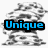 A static image with six text blocks over a grayscale cloud-like background, each block displaying distinct blue pixelated text.