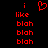 Red pixelated text and a heart symbol on a black background, with repeated 'blah' lines below.