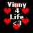Pixelated red hearts surround white text reading 'Vinny 4 Life <3' on a black background, with two distinct animation states showing heart positions shifting.