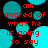 Red pixelated text reads "i am scared of what he is going to say" over a black background with cyan circles, displayed in four identical