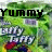 Two side-by-side pixelated images of a green landscape with purple structures, featuring 'Yummy' text in black on the left and white on the right.