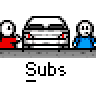Animated contact sheet showing a sequence of 10 frames from an AIM buddy icon featuring pixelated characters and boomboxes with "Subs" text beneath each frame.