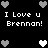 Black background with white pixelated text reading "I Love u Brennan!" repeated twice, surrounded by gray and white heart icons in a pattern