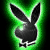 Black rabbit silhouette with long ears and a bow tie against green gradient background, pixelated rendering.