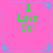 Pixelated pink background with blue dashed borders and star motifs, displaying four identical green text blocks reading "I Love Cal" in a