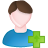 Pixelated avatar of a person with brown hair and blue shirt, featuring a green plus sign on the right side.