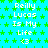 Pixelated icon with cyan background and green star pattern, displaying repeated text "Reilly Lucas Is My Life <3" in white pixel font.