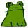 Green cartoon frog with rounded ears and closed eyes, shown in multiple static poses on a gray background.