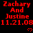 Red text on black background displays 'Zachary And Justine 11.21.08' repeated with small red hearts, with a gray rectangle partially obscuring the bottom-right corner.