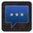 Blue speech bubble icon with three white dots inside, framed by dark gray border on light gray background.