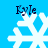 Four identical pixelated snowflakes on a bright blue background, each with "Kyle" text above it in dark blue serif font.