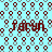 Pixelated red text 'Taryn' repeats across a light blue background with a pattern of dark red and gray circular shapes.