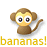 Pixelated cartoon monkey icon with yellow face and brown body, featuring large eyes and a tail, positioned above bold yellow text reading 'bananas!' on white background.