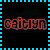Two side-by-side animated frames of a pixelated text icon with red-orange lettering inside blue filmstrip borders on black background.