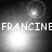 A grayscale animated icon with four showing light bursts and text reading 'FRANCINEFRANCINE' in pixelated font across two