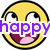 Yellow circular emoji with black outline, wide eyes looking up-left and right, open mouth showing pink tongue and purple teeth, overlaid text in purple and orange.