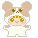 Pixel art character with large ears, closed eyes in first frame, open mouth in second frame; light brown and white fur pattern on head.
