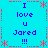Cyan background with red dotted borders and asterisks, displaying repeated purple text "I love u Jared !!!" in a