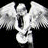 Pixelated angel icon with white wings and body against black background, green text 'Original Icons .com' on right side.