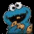 A 4x4 contact sheet of a Cookie Monster-themed animated icon showing repeated text and character poses across frames with color variations in the word "COOKIE".