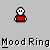 white hand icons with colored rings on the index finger, each labeled "Mood Ring" beneath, and a small red-shirted figure in the top-left corner
