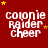 Red background with white text 'colonia Raider Cheer' and yellow stars, showing animation changes in star positions across frames.