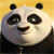 Pixelated panda face with black ears, eye patches, and mouth, set against a yellow gradient background with dark lower edges.
