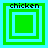 Four green square frames with light blue borders and 'chicken' text above each, arranged in a on a light blue background