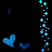 Animated sequence of blue hearts and fragmented text on black background with vertical star trails.
